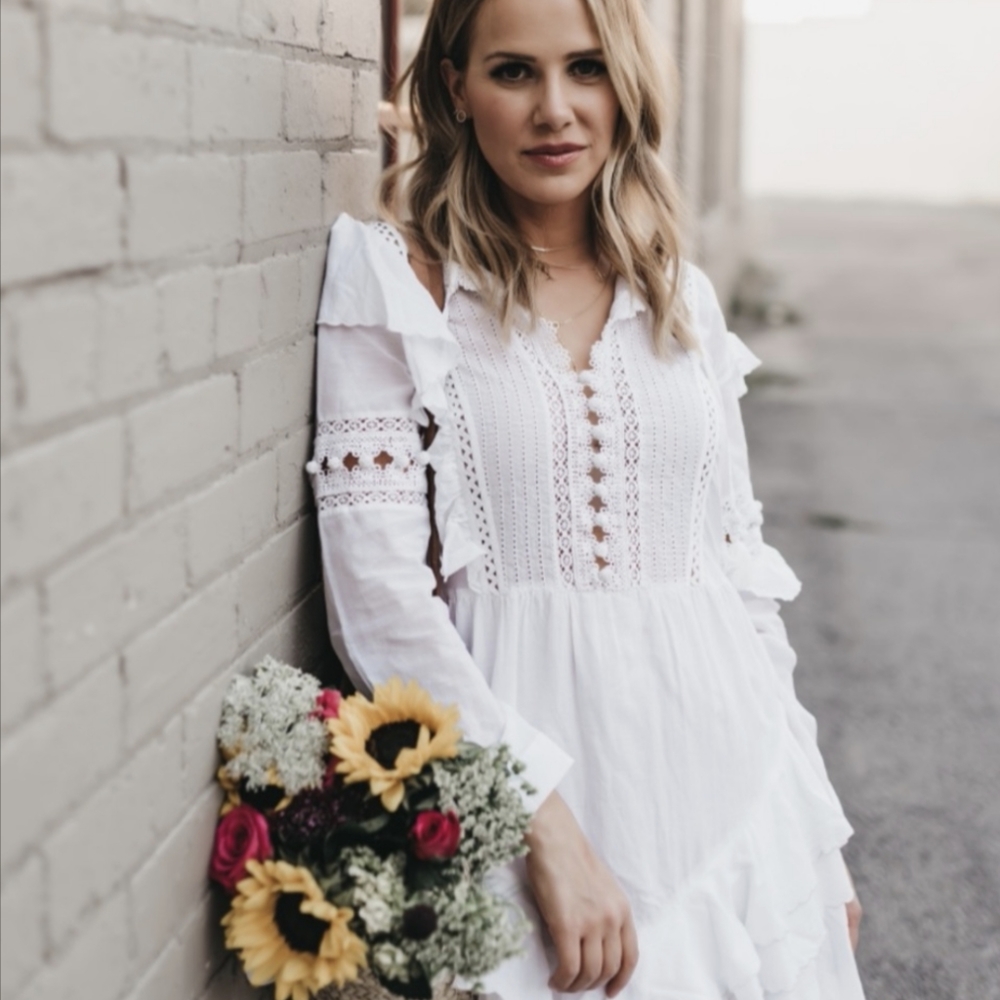 Sea NY White Peasant Ruffle Lace Crochet Dress - Romantic Victorian Boho